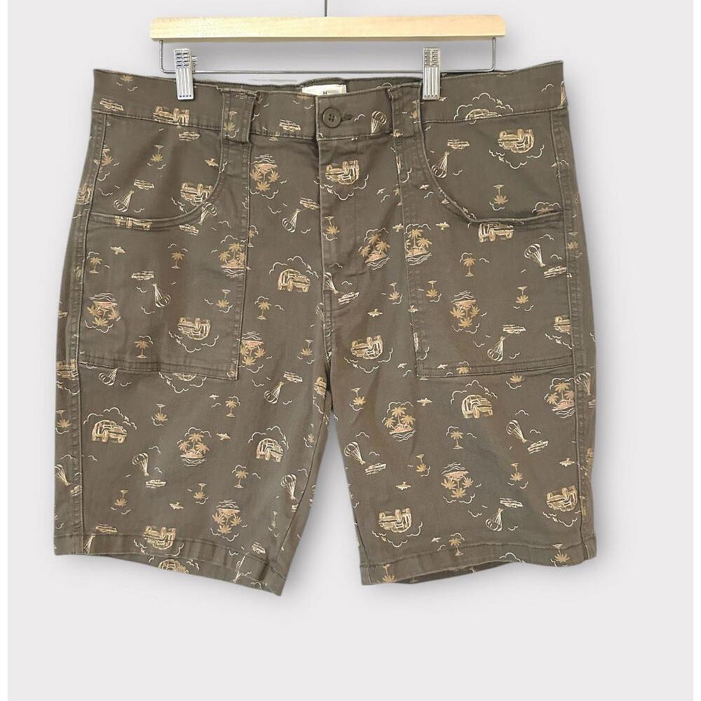 Mutual Weave Mens Graphic Shorts Green Brown Palm Trees Beach Flat Front Size 38 - Picture 2 of 12
